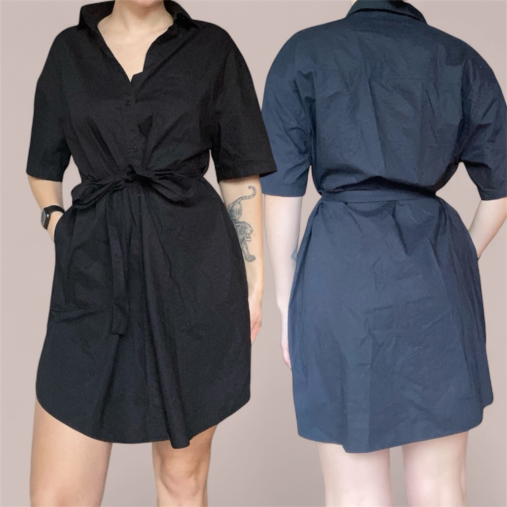 Armed angels black cotton tie waist dress